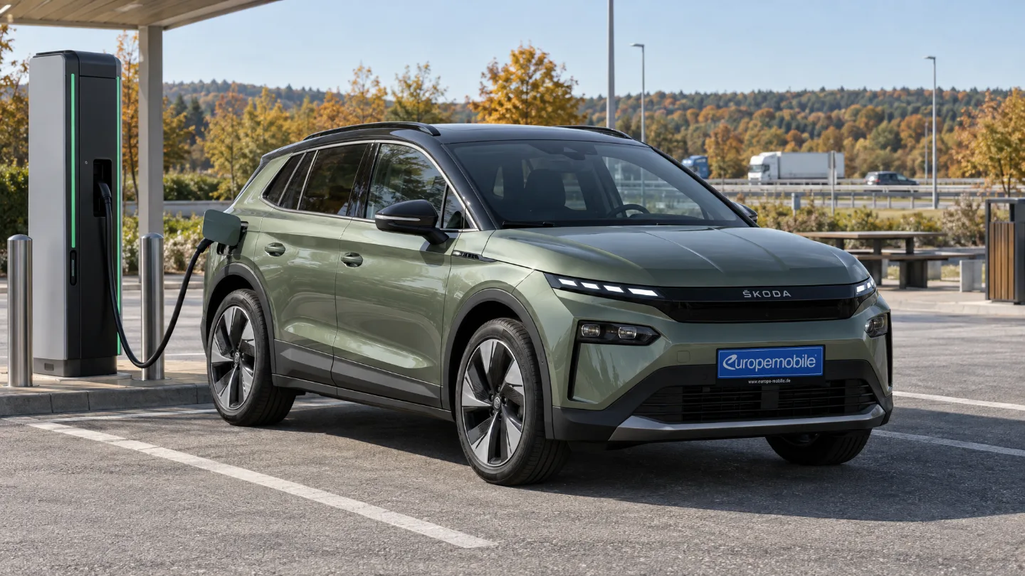 Škoda Elroq an einer Schnellladesäule an der Autobahn